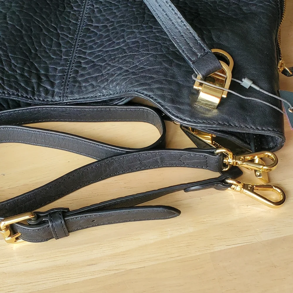 NEW Vince Camuto Genuine Pebble Leather "Riley" Tote Crossbody Bag Purse Black - Picture 12 of 16